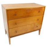 Paul McCobb for Planner Group Mid Century Three Drawer Chest. Signed. Scratches, wear and stains