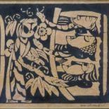 Sadao Watanabe, Japanese (1913-1996) "Three Wisemen and Angel" Colored Stencil on Paper. Dated 1961,