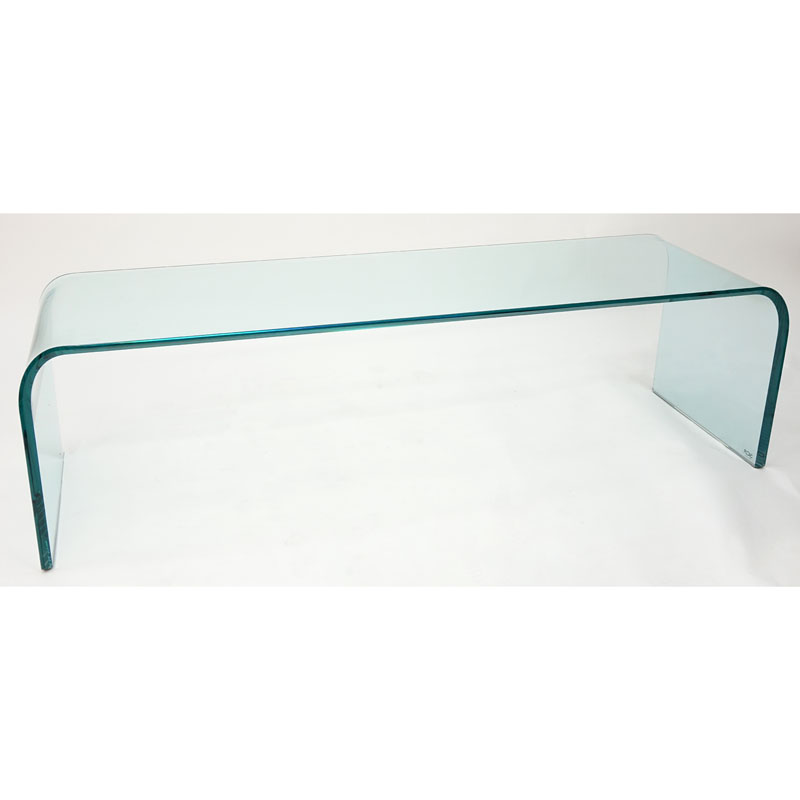 Contemporary Modern Sica Molded Glass Waterfall Bench. "Sica Made in Italy" label lower. Good