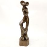 Luis Potosi, Ecuadorian (20th C.) Large Wood Carving of a Nude Couple on Wooden Base. Signed and