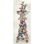 Contemporary Modern Heavy Painted Pottery Model of a Flower Bouquet atop a Matching Stand. Unsigned.