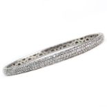 Approx. 6.0 Carat Pave Set White Diamond and 18 Karat White Gold Bangle Bracelet. Diamonds E-F