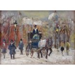 Louis vand der Pol, Dutch (1896-1982) Oil on panel "Winter Street With Horse And Carriage". Signed