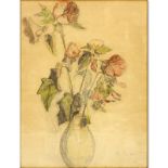 Carl Olof Larsson, Swedish (1853 - 1919) Pencil and Crayon On Paper "Still Life of Roses". Initialed