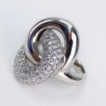 Approx. 1.77 Carat Pave Set Diamond and 14 Karat White Gold Ring. Stamped 14K. Very good