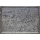 Franklin Mint Limited Edition Pablo Picasso Etched Sterling Silver Plaque "The Hunter", 1976.