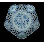 20th Century Meissen Porcelain Bowl with Reticulated Border, "Blue Onion" Pattern with Fitting on