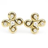 Chanel Classic Pearl and 18 Karat Yellow Gold Earrings. Signed, numbered, stamped 750 and French