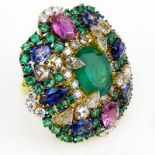 Contemporary Approx. 7.28 Carat Emerald, 5.92 Carat Multi Color Sapphire, 3.83 Carat Diamond and