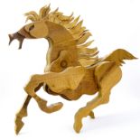 Large Contemporary Wood Carved Galloping Horse Sculpture. Signed M.C. Masina? and numbered 5 on