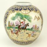 Chinese Export Porcelain Large Pot For The European Market. Decorated with Hunting Scenes. Signed.