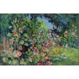 20th Century Oil on Canvas, Landscape with Flowers. Artist monogram lower right CA, possibly Cuno
