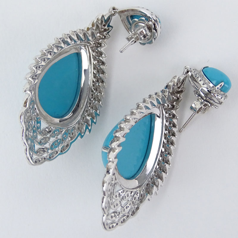 Approx. 17.15 Carat Persian Turquoise, 1.81 Carat Diamond and 14 Karat White Gold Pendant - Image 2 of 3