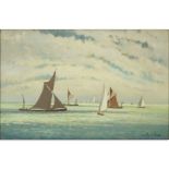 Hugh Boycott Brown, British (1909-1990) "Start of the Barge Race" Oil on Canvas Signed Lower