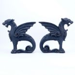 Pair Vintage Carved and Painted Wood Chimera Figures. Unsigned. Wear or in overall good condition.