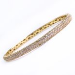 Approx. 6.0 Carat Pave Set Fancy Pink Diamond and 18 Karat Yellow Gold Bangle Bracelet. Diamonds