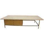 Paul McCobb for Calvin Group Mid-Century Marble Top Coffee Table. Metal frame, 3 drawers.