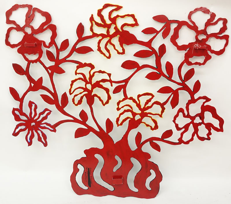 Martin Sturman, American (20th C.) Art Nouveau Painted Steel Floral Wall Hanging Sculpture. Dated - Image 3 of 4