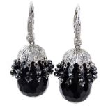 Approx. 8.99 Carat Black Diamond, .52 Carat Pave Set Diamond, Black Stone and 18 Karat White Gold