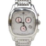 Vintage David Yurman Stainless Steel and Sterling Silver Chronograph Bracelet Watch with Mother of