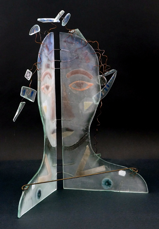 Peter Mangan, American (20th C.) Glass and Metal Figural Sculpture Dated 1990. Some rubbing to metal - Image 2 of 4