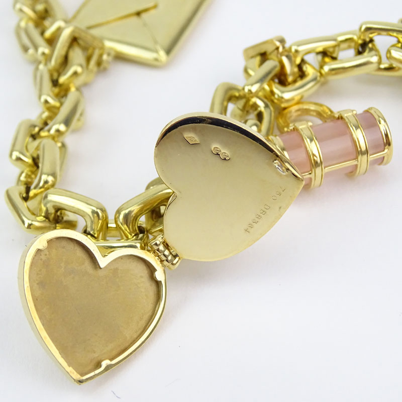 Louis Vuitton Heavy 18 Karat Yellow Gold and Pink Quartz Charm Bracelet with Four Charms. Signed, - Image 9 of 10