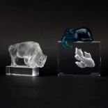 Daum Crystal "Aquarium" along with Lalique Bison Figurines. Each signed appropriately. Good