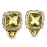 Approx. 6.57 Carat Yellow Quartz, .43 Carat Diamond and 14 Karat Yellow and White Gold Earrings.