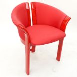 S.P.A. Tonon & C. Italy Red Upholstered Armchair. Fabric label en verso. Some fading to upholstery