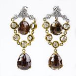 Approx. 17.45 Carat TW Multi Color Diamond and 18 Karat Yellow and White Gold Chandelier Earrings