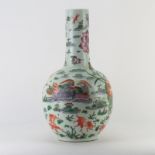 Later 20th Century Chinese Hand Painted Porcelain Bulbous Vase. Decorated with ducks, flowers , fish
