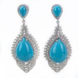 Approx. 17.15 Carat Persian Turquoise, 1.81 Carat Diamond and 14 Karat White Gold Pendant