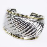 Vintage David Yurman 18 Karat Yellow Gold and Sterling Silver Wide Cuff Bangle. Signed, 925, 750.