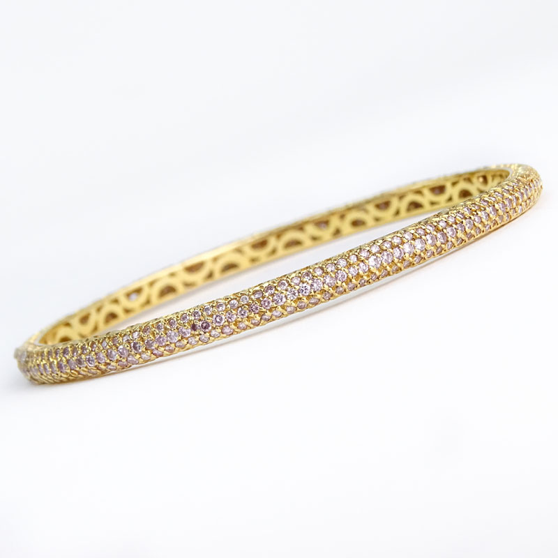 Approx. 6.0 Carat Pave Set Fancy Pink Diamond and 18 Karat Yellow Gold Bangle Bracelet. Diamonds