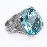 18.7 Carat Paraiba Tourmaline 2.5 Carat Diamond 18 Karat Gold Designer's Ring. Rare EGL and BHGL