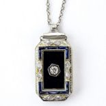 Assembled Art Deco Diamond, Sapphire, Black Onyx and 18 Karat White Gold Pendant (was once a