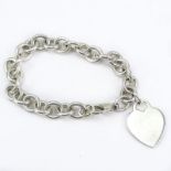 Vintage Tiffany & Co Sterling Silver Heart Tag Bracelet. Signed, stamped 925. Good condition.
