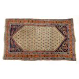 Antique Persian Hamadan Rug. Wear and loss to fringes, some discoloration, dirty. Measures 75-1/2" H