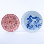 Two (2) Antique Chinese Porcelain Plates. One is signed. Some adhesive residue to one plate