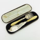 19th Century English Silver Fish Serving Set In Fitted Case. Chased and reticulated implements in