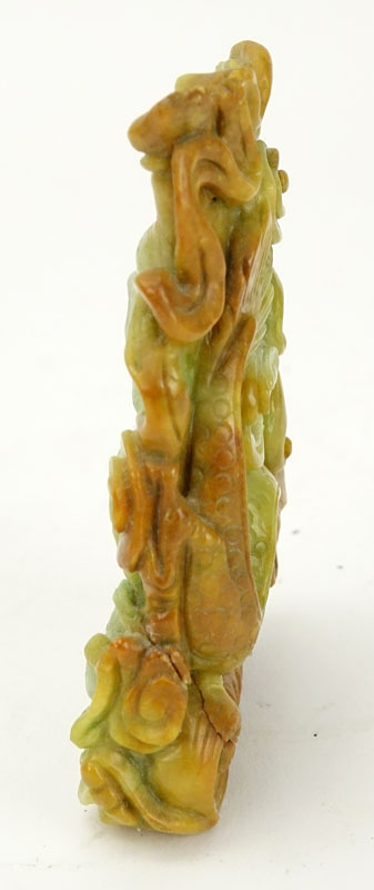 Chinese Jade Dragon with Figure Carving. Light green with amber color splashes. Natural wear or else - Image 3 of 7