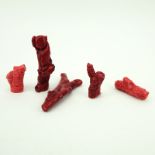 Grouping of Five (5) Chinese Red Coral Carvings. Possibly dyed. Natural wear otherwise good