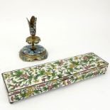 Two (2) Piece Lot of Vintage Chinese Cloisonné Table Top Items. Includes a long box, signed China