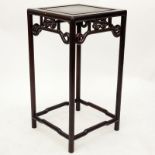 Modern Chinese Carved Hard Wood Pedestal Table. Unsigned. Wear, rubbing one decoration on apron with