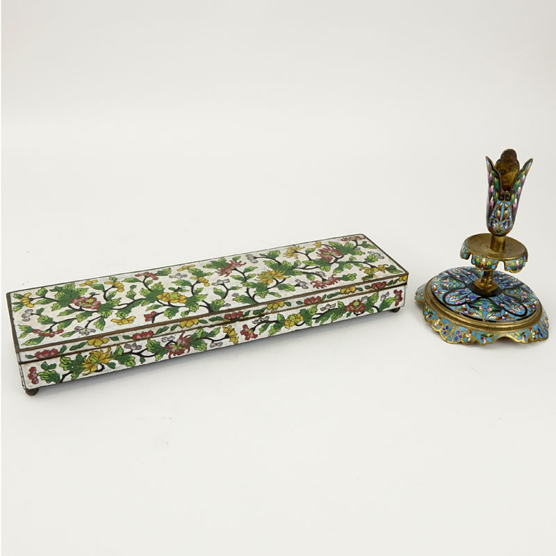 Two (2) Piece Lot of Vintage Chinese Cloisonné Table Top Items. Includes a long box, signed China - Image 2 of 7