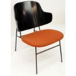 Kofoed Larson Wood, Iron, and Upholstered Shell Back Chair.