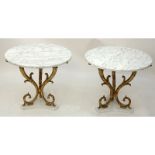 Pair of Mid Century Italian Gilt Metal and Marble Top End Tables. Marked "MDC" on underside of