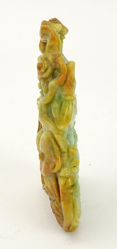 Chinese Jade Dragon with Figure Carving. Light green with amber color splashes. Natural wear or else - Image 5 of 7