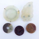 Chinese Carved Jade Five (5) Piece Lot Including a Celadon Jade Leaf Dish, a Celadon Jade Small Bowl