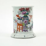 Antique Chinese Famille Rose Porcelain Brush Pot. Signed. Good condition. Measures 4-3/4" H.